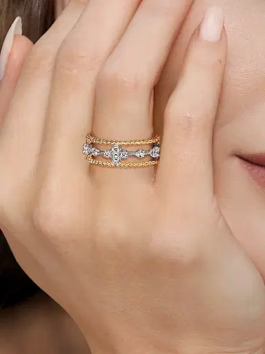 Gabriel & Co Women's Bujukan 14K White & Yellow Gold & 0.25 TCW Diamond Stacking Ring | Thumbnail 2