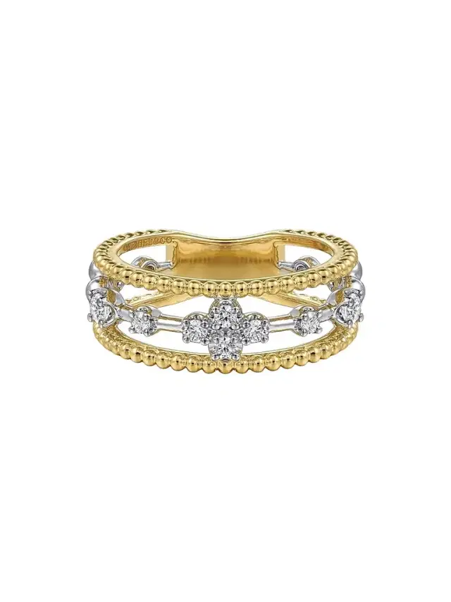 Gabriel & Co Women's Bujukan 14K White & Yellow Gold & 0.25 TCW Diamond Stacking Ring