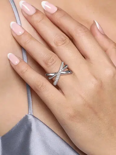 Gabriel & Co Women's Bujukan Sterling Silver & White Sapphire Crisscross Ring | Thumbnail 2