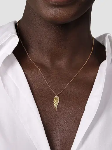 Gabriel & Co Women's Contemporary 14K Yellow Gold & 0.16 TCW Diamond Wing Pendant Necklace | Thumbnail 2