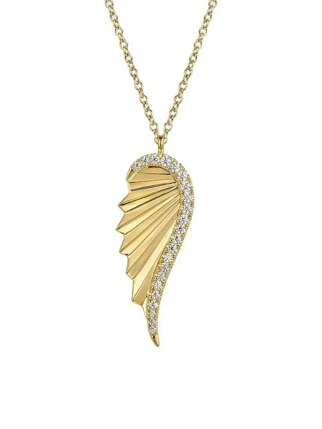 Gabriel & Co Women's Contemporary 14K Yellow Gold & 0.16 TCW Diamond Wing Pendant Necklace