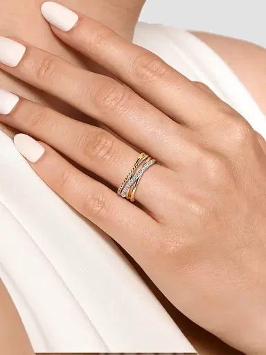 Gabriel & Co Women's Bujukan Two-Tone 14K Gold & 0.11 TCW Diamond Multi-Band Ring | Thumbnail 2