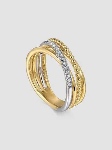 Gabriel & Co Women's Bujukan Two-Tone 14K Gold & 0.11 TCW Diamond Multi-Band Ring | Thumbnail 3