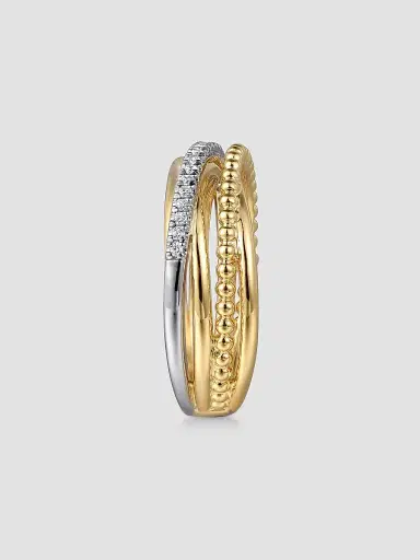 Gabriel & Co Women's Bujukan Two-Tone 14K Gold & 0.11 TCW Diamond Multi-Band Ring | Thumbnail 4