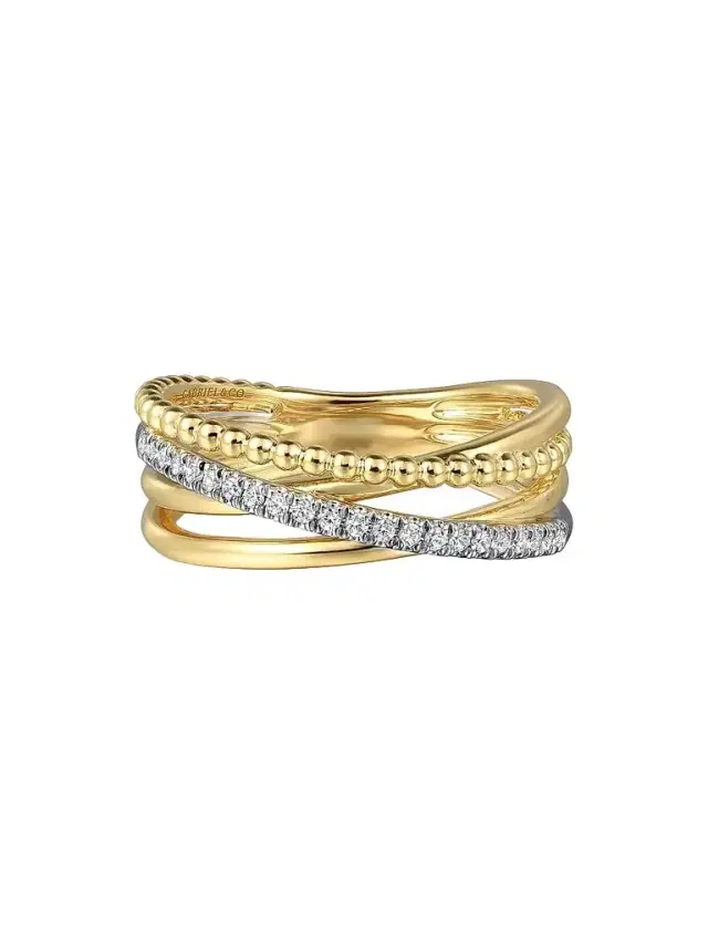 Gabriel & Co Women's Bujukan Two-Tone 14K Gold & 0.11 TCW Diamond Multi-Band Ring