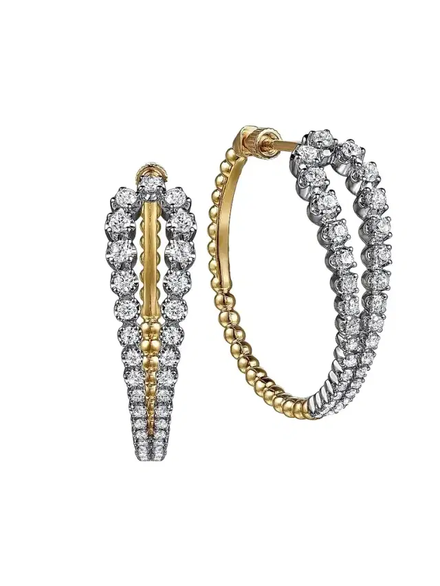 Gabriel & Co Women's Bujukan 14K White & Yellow Gold & 1.25 TCW Diamond Hoops
