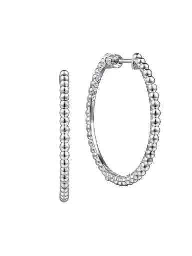 Gabriel & Co Women's Bujukan Sterling Silver Beaded Hoop Earrings/30MM | Thumbnail 1
