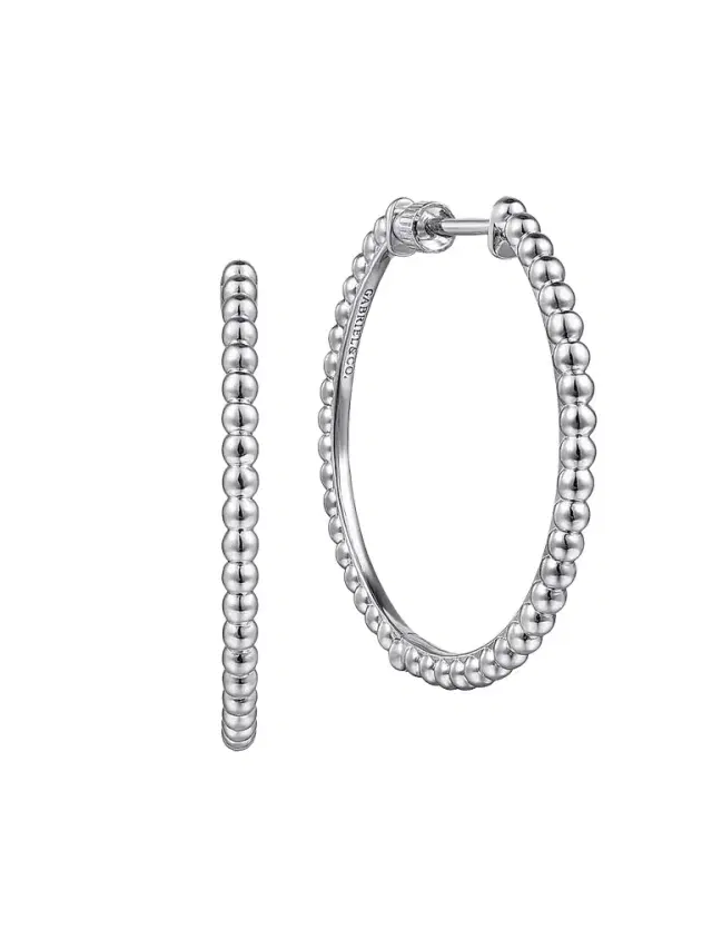 Gabriel & Co Women's Bujukan Sterling Silver Beaded Hoop Earrings/30MM