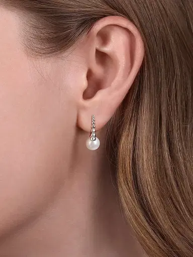 Gabriel & Co Women's Bujukan Sterling Silver & cultured Freshwater Pearl Hoop Earrings | Thumbnail 2