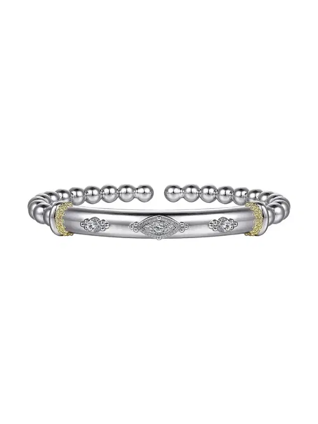 Gabriel & Co Women's Bujukan 14K Yellow Gold, White Sapphire & Sterling Silver Bangle Bracelet
