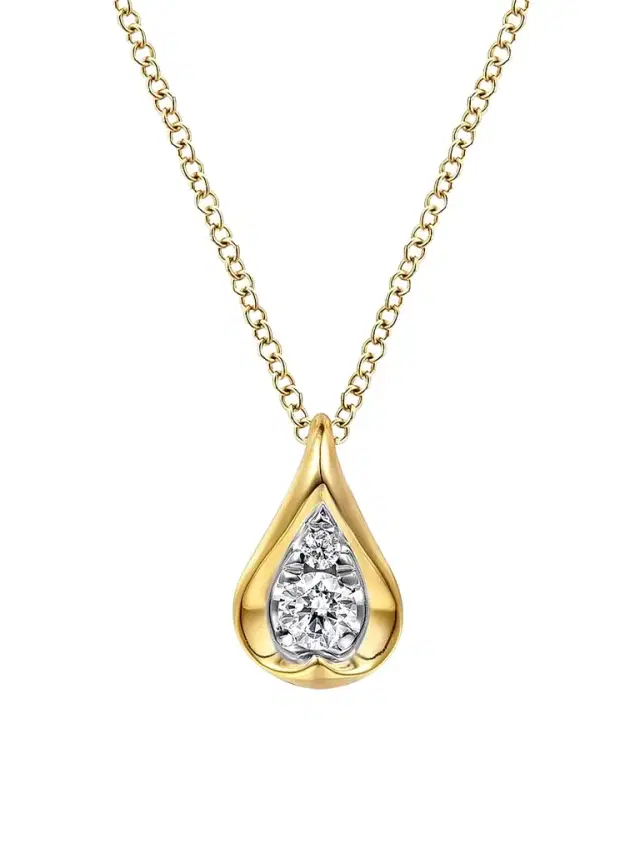 Gabriel & Co Women's Contemporary Buttercup Two-Tone 14K Gold & 0.18 TCW Diamond Teardrop Pendant Necklace