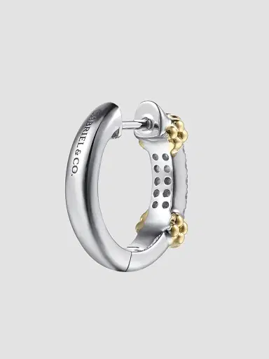 Gabriel & Co Women's Bujukan Sterling Silver, 14K Yellow Gold & White Sapphire Huggie Earrings | Thumbnail 3