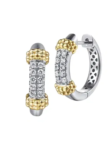 Gabriel & Co Women's Bujukan Sterling Silver, 14K Yellow Gold & White Sapphire Huggie Earrings | Thumbnail 1