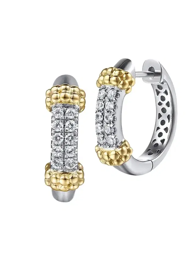 Gabriel & Co Women's Bujukan Sterling Silver, 14K Yellow Gold & White Sapphire Huggie Earrings