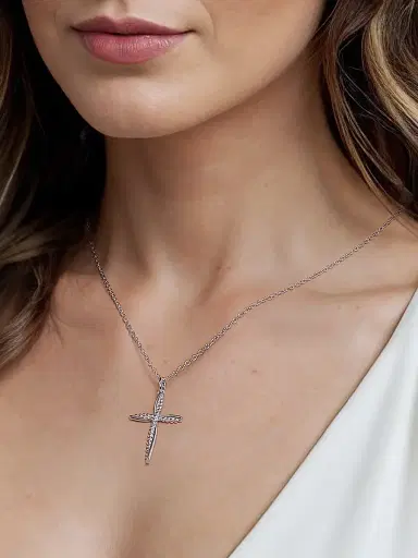 Gabriel & Co Women's Bujukan Sterling Silver Cross Pendant Necklace | Thumbnail 2