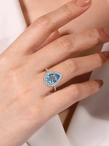 Gabriel & Co Women's Bujukan Sterling Silver & Blue Topaz Ring | Thumbnail 2