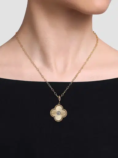 Gabriel & Co Women's Bujukan Clover Medallion 14K Yellow Gold & 0.15 TCW Diamond Pendant | Thumbnail 2