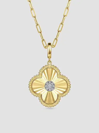 Gabriel & Co Women's Bujukan Clover Medallion 14K Yellow Gold & 0.15 TCW Diamond Pendant | Thumbnail 4