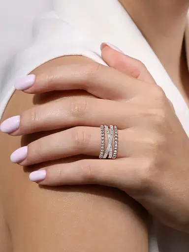 Gabriel & Co Women's Bujukan Sterling Silver & White Sapphire Wide Band Ring | Thumbnail 2