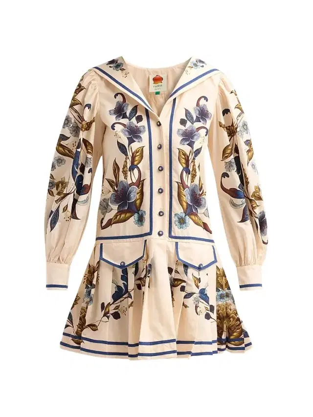 Farm Rio Women's Golden Nature Long-Sleeve Mini Dress