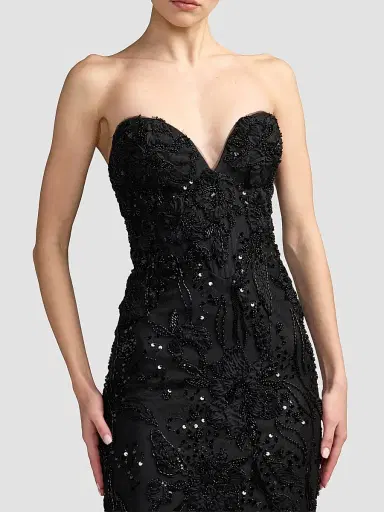 Mac Duggal Women's Floral Embellished Mesh Strapless Column Gown | Thumbnail 4