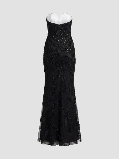 Mac Duggal Women's Floral Embellished Mesh Strapless Column Gown | Thumbnail 6