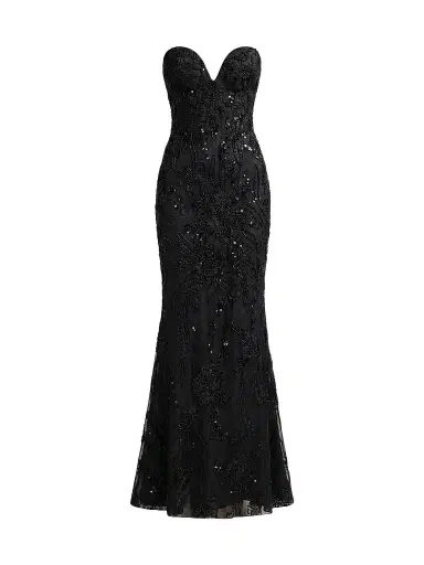 Mac Duggal Women's Floral Embellished Mesh Strapless Column Gown | Thumbnail 1