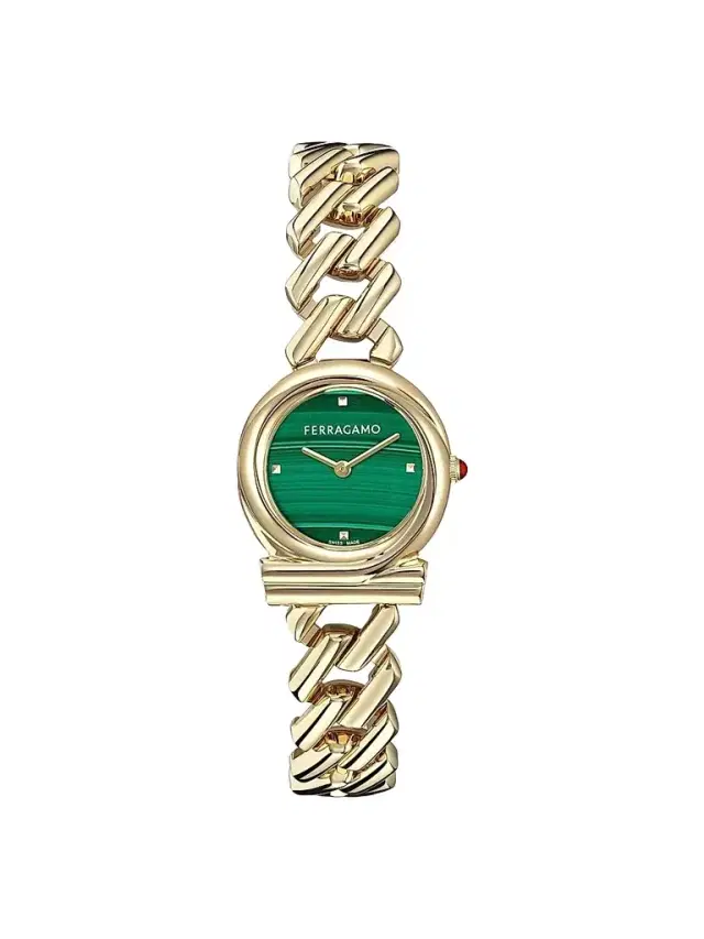 Ferragamo Women's Gancini Twisted Chain IP Yellow Gold Stainless Steel Bracelet Watch/28MM