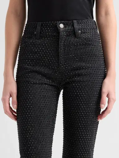 Alice + Olivia Women's Beautiful Embellished High-Rise Bell-Bottom Jeans | Thumbnail 5