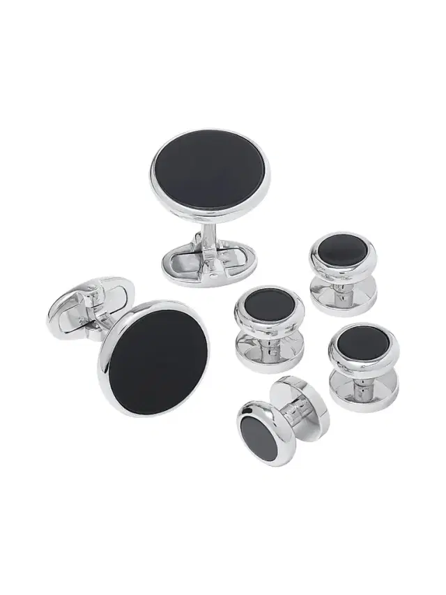 Jan Leslie Men's Sterling Silver & Onyx Cufflinks Set