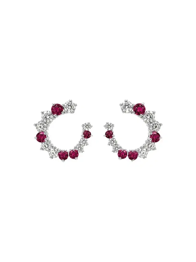 FANTASIA by DESERIO Women's Swirl Sterling Silver, Lab-Grown Ruby & 3.25 TCW Cubic Zirconia Open Circle Earrings