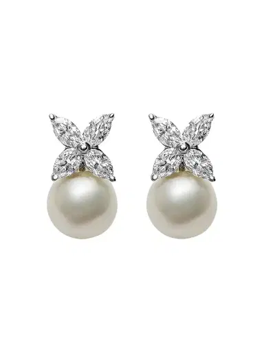 FANTASIA by DESERIO Women's Sterling Silver, 2.00 TCW Cubic Zirconia & Imitation Pearl Stud Earrings | Thumbnail 1