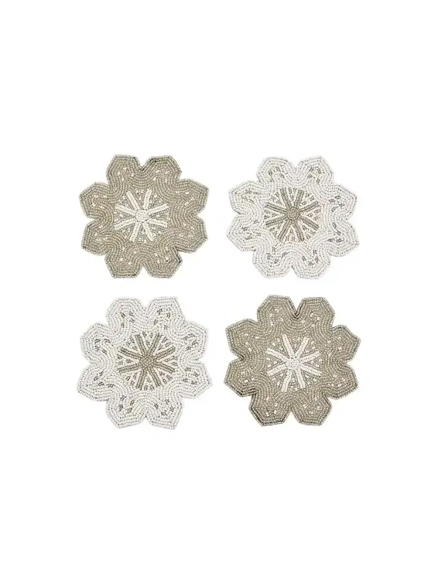 Sudha Pennathur Set of Four Beaded Velvet Snowflake Coasters