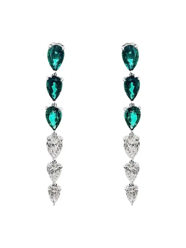 FANTASIA by DESERIO Women's Sterling Silver, 2.00 TCW Lab-Grown Emerald & 1.50 TCW Cubic Zirconia Drop Earrings