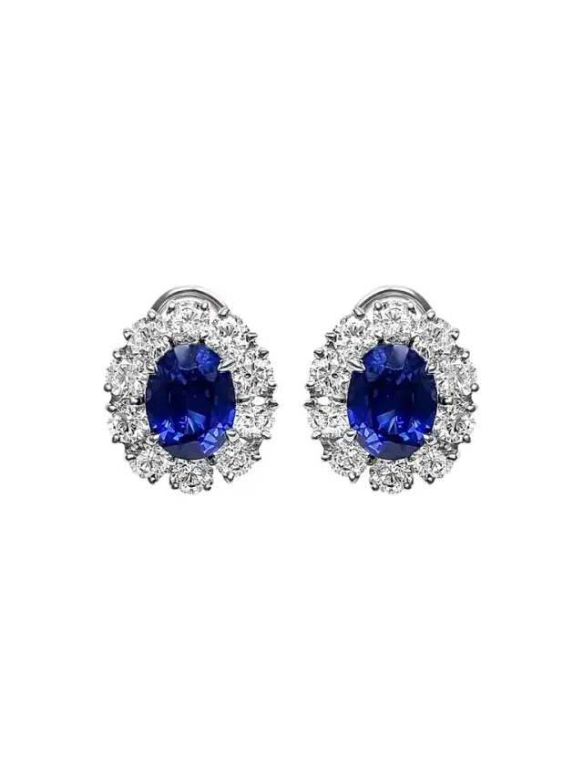 FANTASIA by DESERIO Women's Sterling Silver, 4.00 TCW Lab-Grown Blue Sapphire & 2.00 TCW Cubic Zirconia Halo Stud Earrings