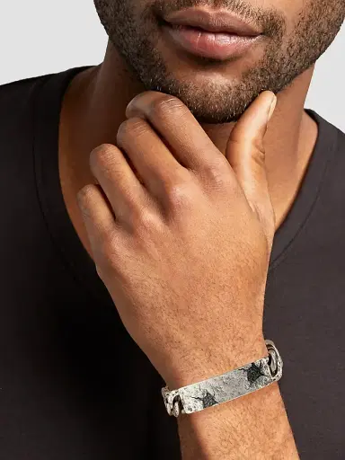 JOHN VARVATOS Men's Artisan Metals Sterling Silver & Black Diamond ID Tag Chain Bracelet | Thumbnail 2