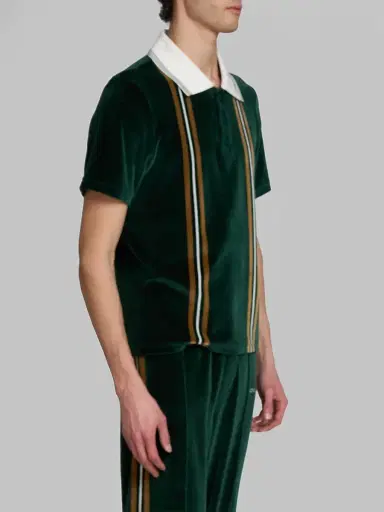 Casablanca Men's Velour Striped Polo Shirt | Thumbnail 4
