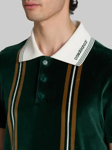 Casablanca Men's Velour Striped Polo Shirt | Thumbnail 5