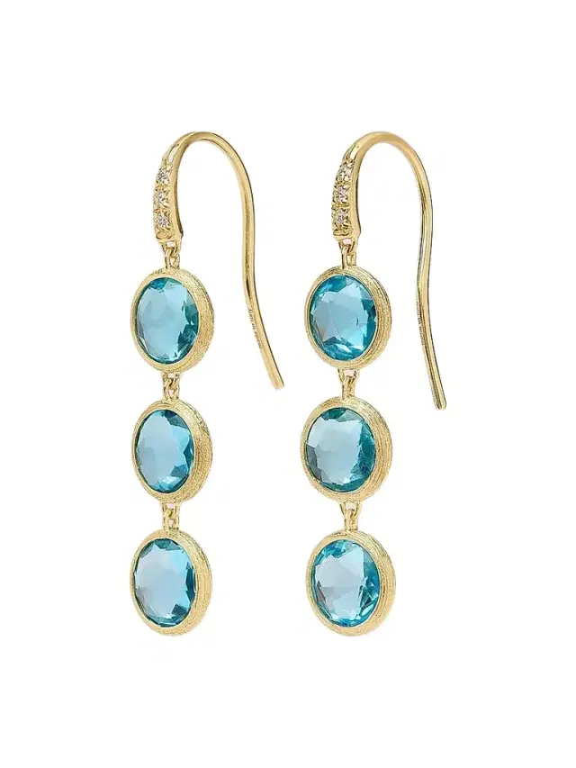 MARCO BICEGO Women's Jaipur Color 18K Yellow Gold, 0.03 TCW Diamond & Blue Topaz Triple-Drop Earrings