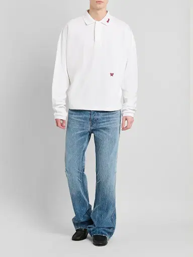 Rhude Men's Logo Embroidery Long-Sleeve Polo Shirt | Thumbnail 2