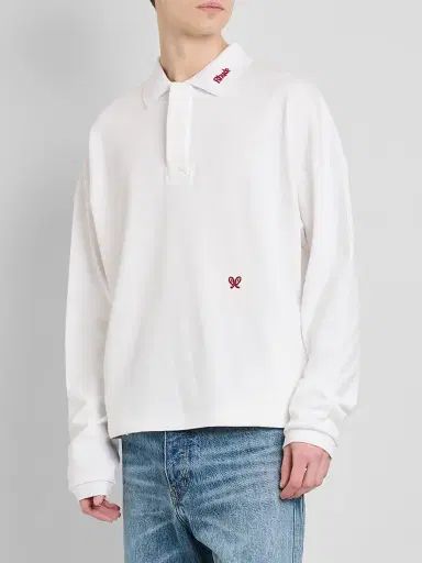 Rhude Men's Logo Embroidery Long-Sleeve Polo Shirt | Thumbnail 4
