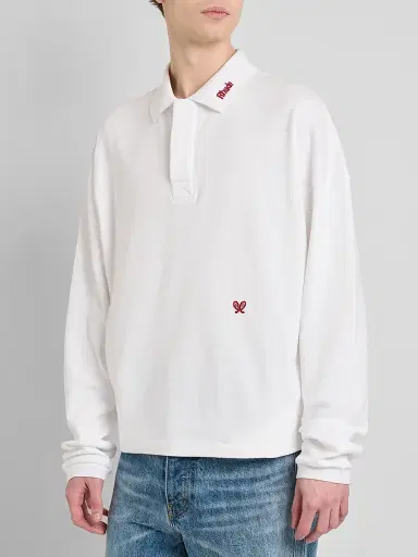 Rhude Men's Logo Embroidery Long-Sleeve Polo Shirt | Thumbnail 5