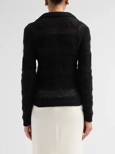 Fabiana Filippi Women's Platinum Johnny Collar Wool-Silk Blend Polo Sweater | Thumbnail 3