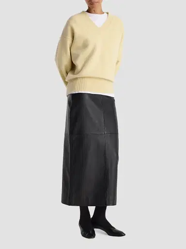 RÓHE Women's Leather Pencil Midi Skirt | Thumbnail 2