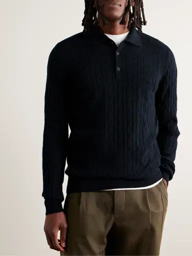 Ghiaia Cashmere Cable-Knit Cashmere Polo Shirt - Men | Thumbnail 3 Ghiaia Cashmere Cable-Knit Cashmere Polo Shirt - Men | Thumbnail 3