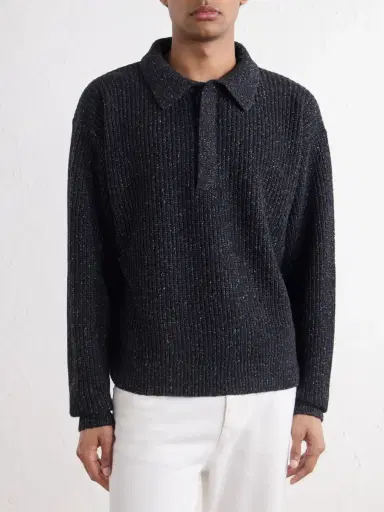 SAGE NATION Ribbed-Knit Wool Polo Sweater - Men | Thumbnail 3