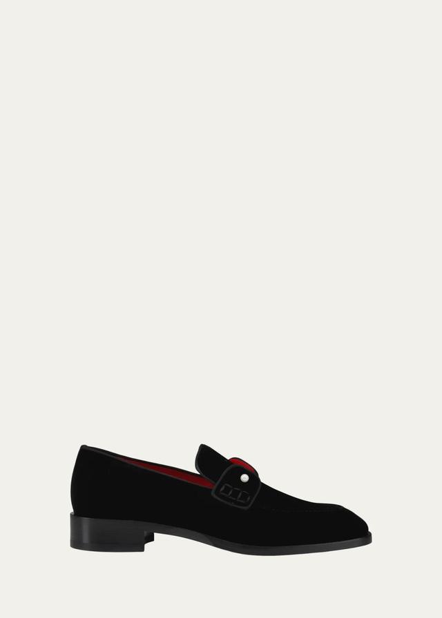 Christian Louboutin Men's Chambelimoc Night Pearl Velvet Loafers