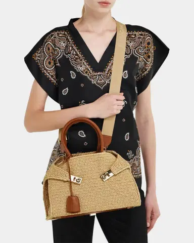 Ferragamo Hug Medium Gancini Raffia Top Handle Bag | Thumbnail 2 Ferragamo Hug Medium Gancini Raffia Top Handle Bag | Thumbnail 2