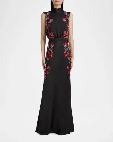 Saloni Fleur Printed High-Neck Dress | Thumbnail 4