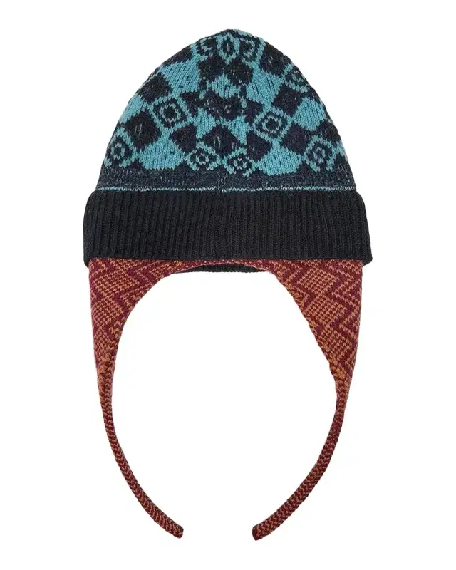Dries Van Noten Men's Wool Knit Fair Isle Trapper Beanie Hat